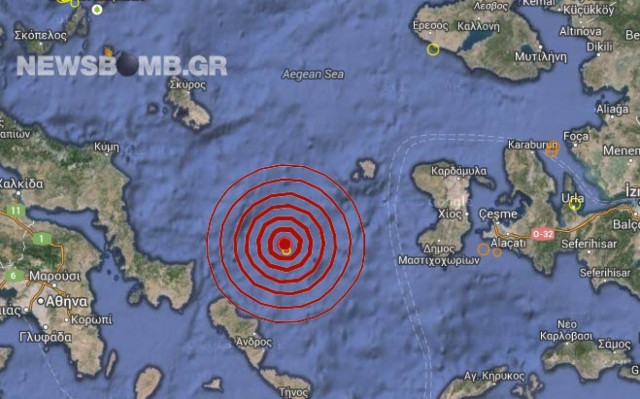 Σεισμός 4,0 Ρίχτερ βορειοανατολικά της Άνδρου
