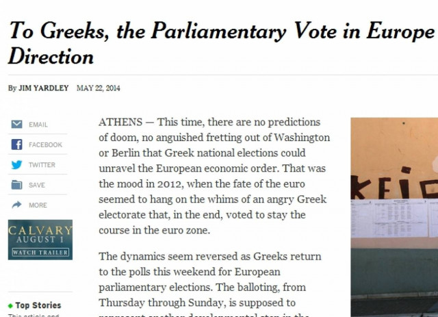 Ευρωεκλογές 2014-NY Times: Κρίσιμη για την ΕΕ η ψήφος των Ελλήνων