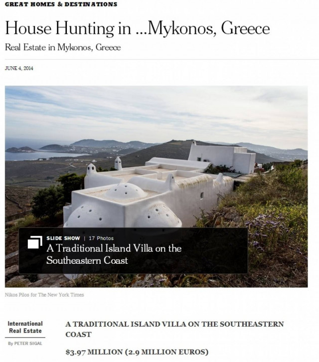NY Times: Η κρίση ακινήτων δεν χτύπησε την Μύκονο
