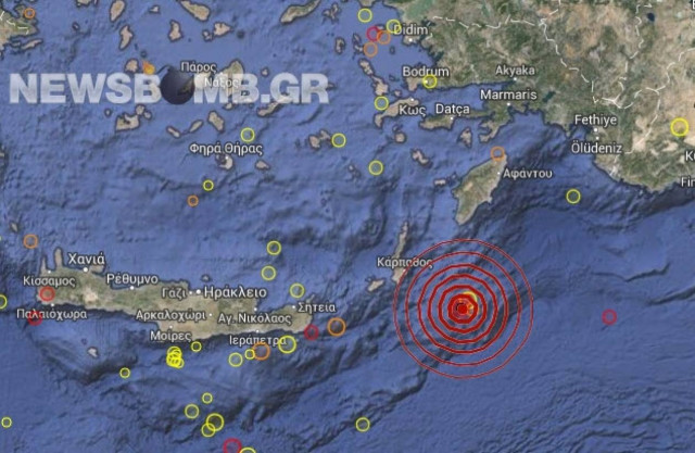Σεισμός 3,8 Ρίχτερ νοτιοανατολικά της Καρπάθου