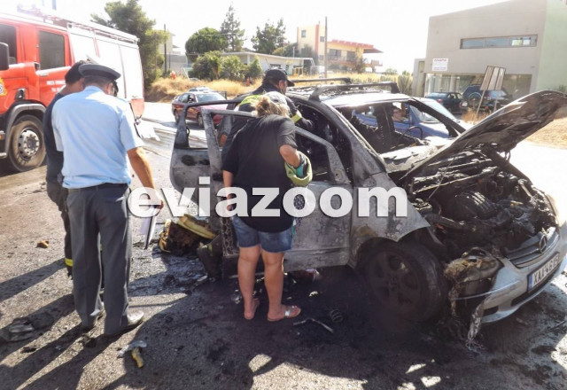 Χαλκίδα: Αυτοκίνητο εν κινήσει τυλίχτηκε στις φλόγες (pics-vid)
