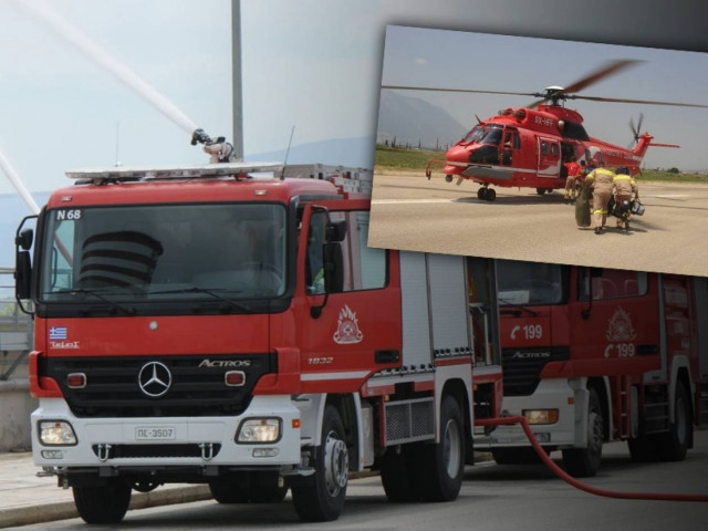Επιχείρηση απεγκλωβισμού πυροσβεστικού και φορτηγού από χαράδρα