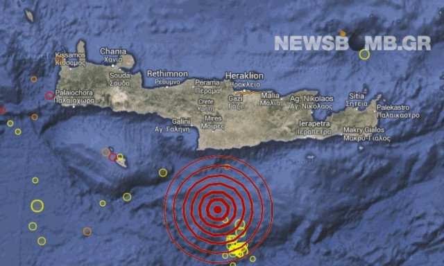 Σεισμός 3,4 Ρίχτερ νότια της Κρήτης