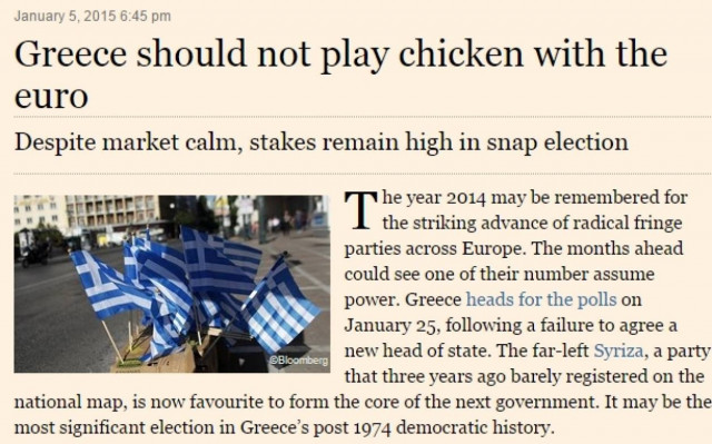 FT: Υψηλό των διακύβευμα των εκλογών στην Ελλάδα