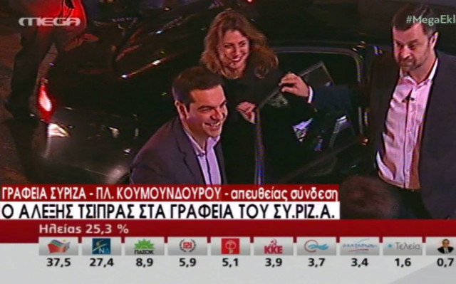 Αποτελέσματα εκλογών 2015: Πανηγυρική άφιξη Τσίπρα στην Κουμουνδούρου (vid)