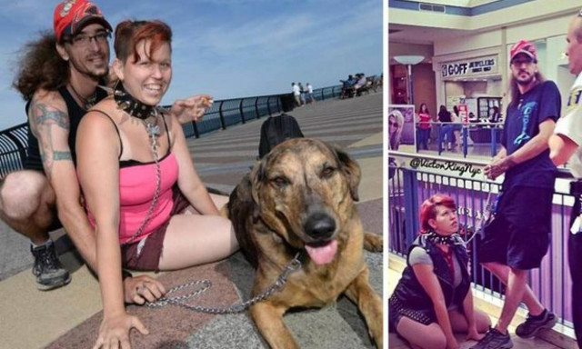 Βγάζει βόλτα την αρραβωνιαστικιά του με... λουρί σκύλου και κολάρο (photos)