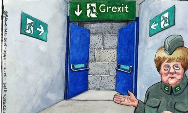 Δημοψήφισμα 2015: Guardian - Η «στρατιωτικός» Μέρκελ δείχνει την πόρτα του Grexit (photo)