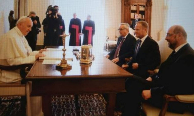 Συνάντηση του Πάπα Φραγκίσκου με Γιούνκερ, Σουλτς και Τουσκ