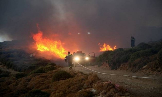 Fire burning forest in Andros