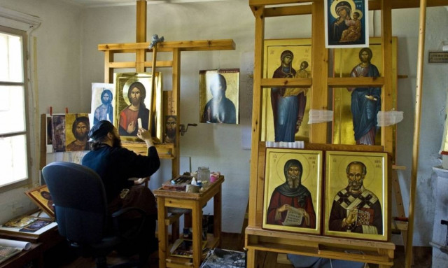 Άγιο Όρος: Στα άδυτα του εργαστηρίου αγιογραφίας της Ι. Μ Βατοπεδίου (pics)