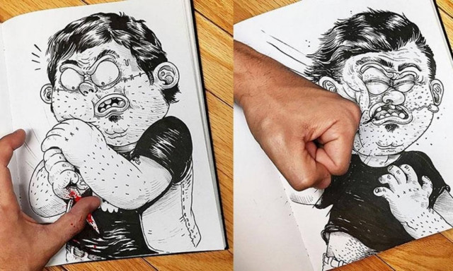 Viral: Η πρωτότυπη μάχη ενός σκιτσογράφου με τις ίδιες του τις δημιουργίες (Pics)