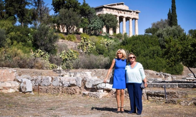 French first lady shown around Ancient Agora by Greek president's wife, Vlassia Pavlopoulou