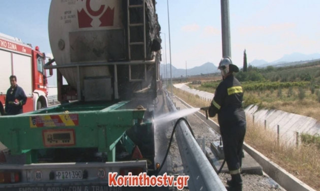 Κόρινθος: Βυτιοφόρο τυλίχθηκε στις φλόγες εν κινήσει (vid)