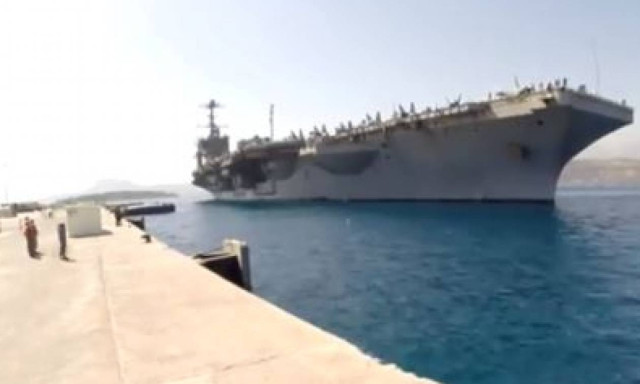 US aircraft carrier Harry Truman docks at Souda port for refuelling