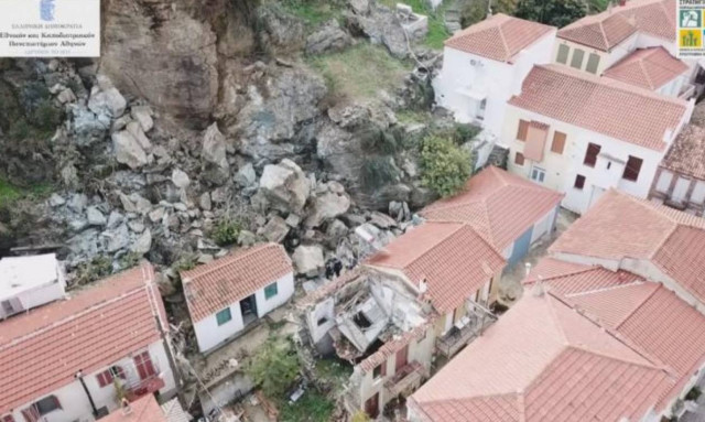 Εικόνες - σοκ στη Μυτιλήνη: Έτσι είναι το Πλωμάρι μετά τη μεγάλη κατολίσθηση (video)