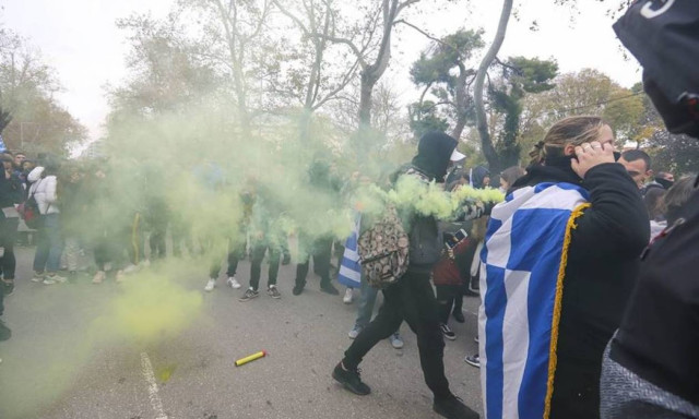 Students rally on Thursday to protest against nationalist sit-ins at schools