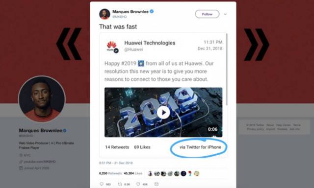 Νόμιζαν ότι τους κάνουν πλάκα! Η Huawei έστειλε τις ευχές της για το 2019 με... iPhone (Pic)