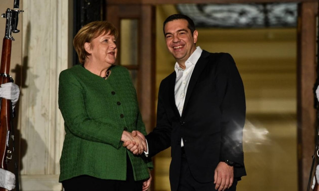 Angela Merkel arrives in Athens