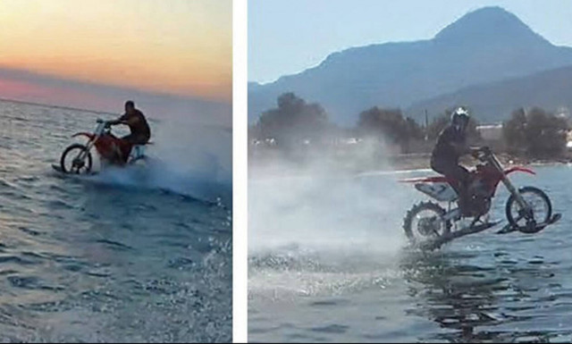 Ατρόμητος Χανιώτης οδηγάει μηχανή πάνω στη θάλασσα και «αγγίζει» ρεκόρ Γκίνες