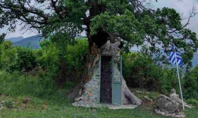 Δέος: Το εκκλησάκι του Αγίου Παϊσίου είναι χτισμένο μέσα σε δέντρο - Μαγικές εικόνες