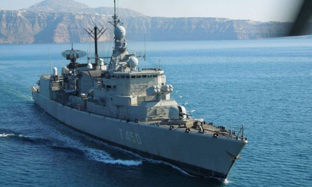 Frigate Elli detached after running aground in sandy shallows off Samothrace
