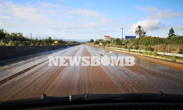 Κακοκαιρία «Γηρυόνης»: Κλειστή η Εθνική Οδός Αθηνών - Κορίνθου (pics)