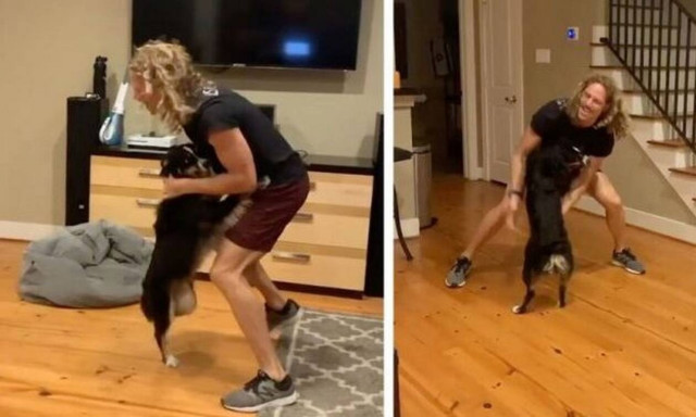 Ρίχνει τρελό χορό με το σκύλο του και γκρεμίζει το ίντερνετ! (video)
