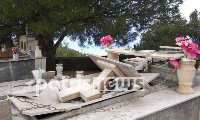 Κακοκαιρία: Απίστευτες εικόνες στην Ηλεία - Οι θυελλώδεις άνεμοι άνοιξαν τους τάφους