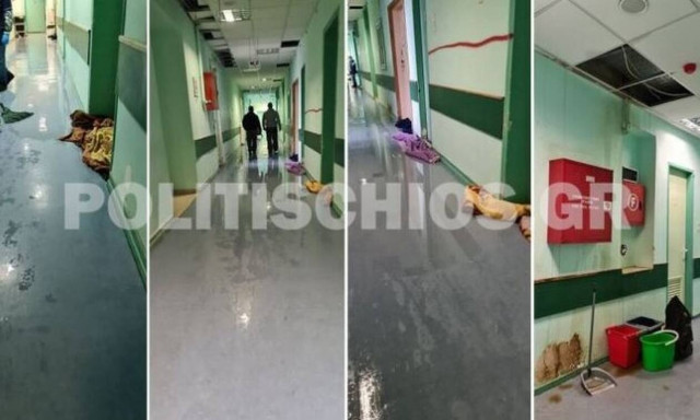 Κακοκαιρία-Χίος: Πλημμύρισαν δρόμοι, ζημιές στο νοσοκομείο, κουβάδες στο αεροδρόμιο