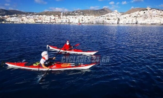 Με κανό καγιάκ έφτασε στη Σύρο, ο Άγιος Βασίλης!
