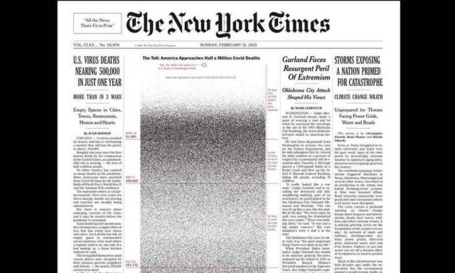 Κορoνοϊός: Συγκλονιστικό πρωτοσέλιδο των New York Times με μία κουκίδα για κάθε ζωή που χάθηκε