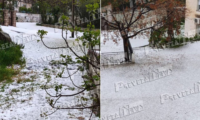 Πρέβεζα: Ντύθηκε στα λευκά η Κρυοπηγή - Απίστευτη χαλαζόπτωση (pics+vid)