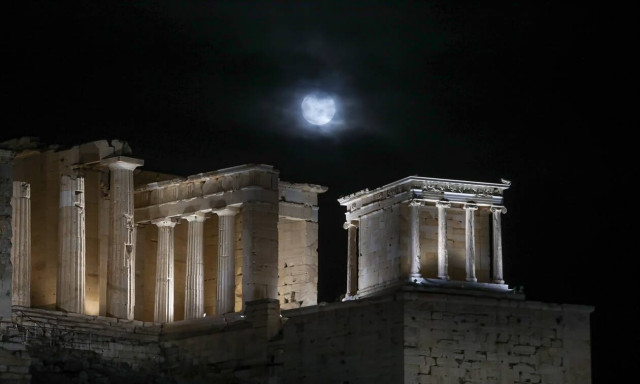 August full moon at the Acropolis Museum galleries and restaurant terrace