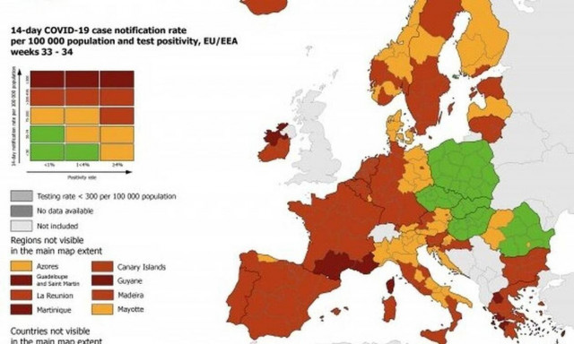Κορoνοϊός - Χάρτης ECDC: Αυτές είναι οι περιοχές της Ελλάδας που βρίσκονται σε «βαθύ κόκκινο»