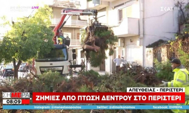 Κακοκαιρία «Μπαλλος»: Ζημιές από πτώση δέντρου στο Περιστέρι