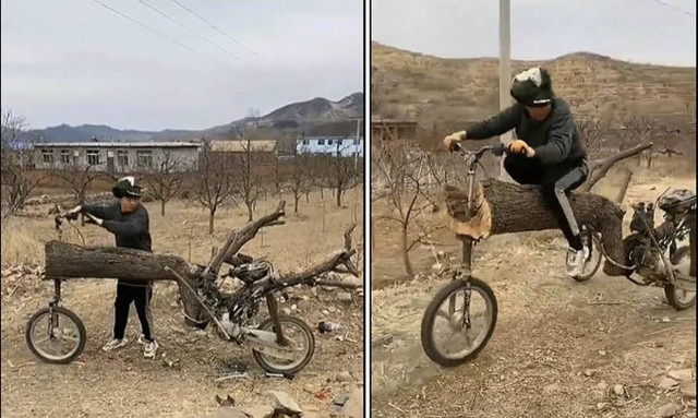 Απίστευτο τρίκυκλο φτιαγμένο από… κορμό δέντρου! (vid)