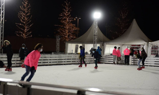 Ice skating rink at Kotzias Square in central Athens