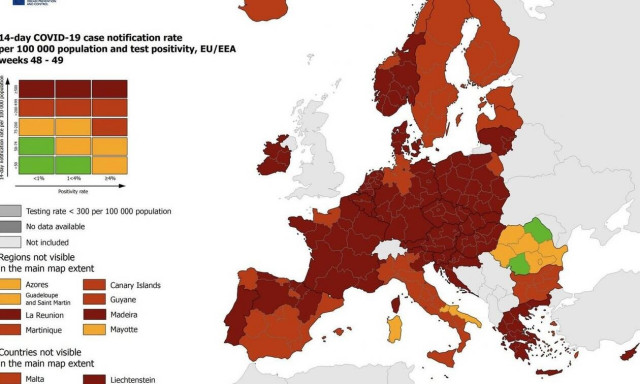 Κορονοϊός – ECDC: Στο «βαθύ κόκκινο» όλη η Ελλάδα