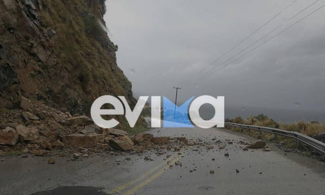Βόρεια Εύβοια: Πτώσεις βράχων στο οδικό δίκτυο από Ροβιές προς Λ. Αιδηψού στα Ήλια