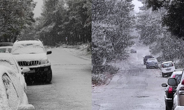 Η κακοκαιρία «Κάρμελ» έφερε χιόνια και στην Αττική  - Απίστευτες εικόνες από Διόνυσο