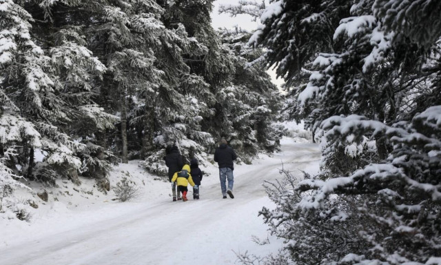 Road traffic towards Mont Parnes casino closed due to snowfall