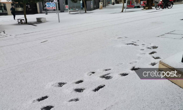 Κακοκαιρία «Ελπίδα» - Κρήτη: Χιόνισε και στο σεισμόπληκτο Αρκαλοχώρι