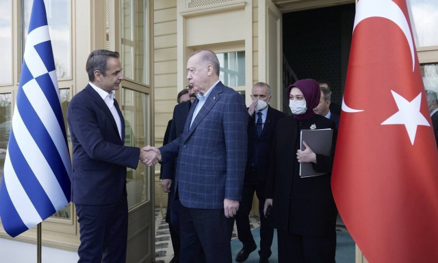 Greek PM Mitsotakis at luncheon with Turkish President Erdogan in Istanbul