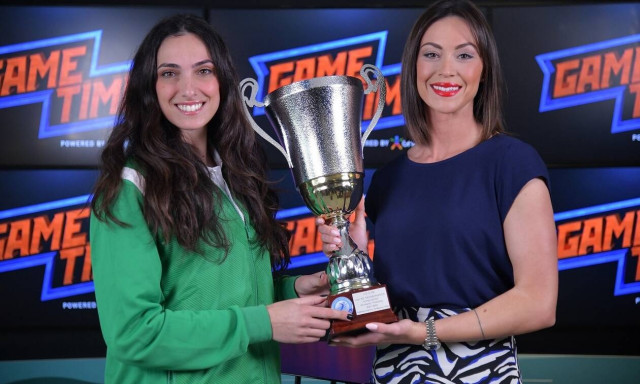 Η Κυπελλούχος βολεϊμπολίστρια του Παναθηναϊκού Μανωλίνα Κωνσταντίνου στο ΟΠΑΠ Game Time Μπάσκετ