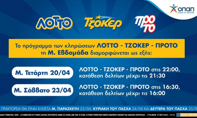 To πασχαλινό ωράριο λειτουργίας των καταστημάτων ΟΠΑΠ