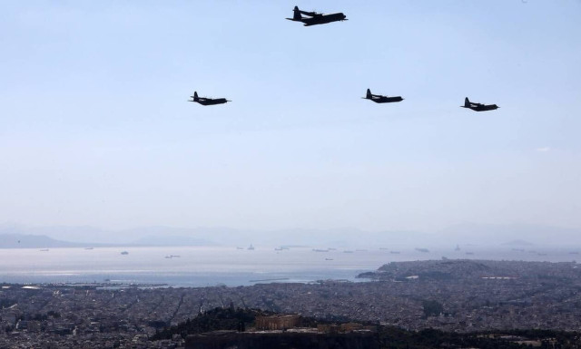 Flights of US and Greek C-130 over the Acropolis Hill