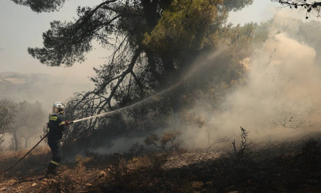 Φωτιά στην Πεντέλη: Δείτε τον «Τυφώνα» της Πυροσβεστικής εν δράσει