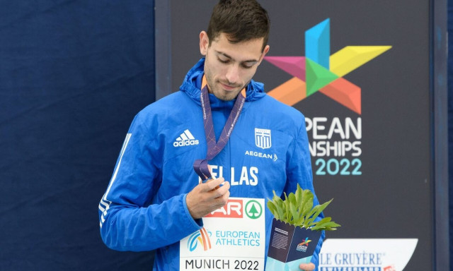 Miltiadis Tentoglou clinching gold at European Championships in Munich