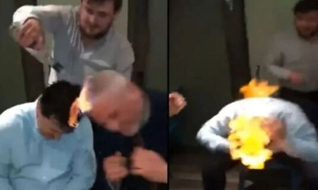 Παρέα ηλιθίων: Ποτίζουν με βότκα τα κεφάλια τους και βάζουν φωτιά (video)