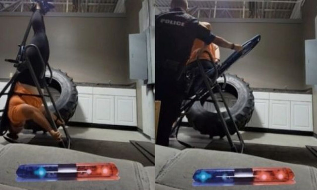 Παγιδεύτηκε σε όργανο του γυμναστηρίου και κάλεσε την αστυνομία για να την απελευθερώσει